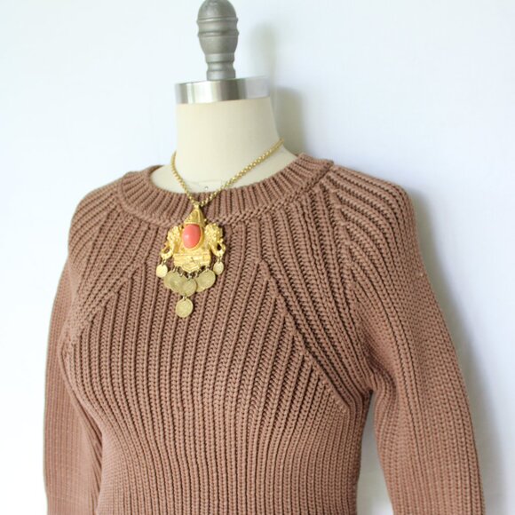 ELISABETTA FRANCHI Maglia cropped brown dress sweater tunic top woven 42 us 6 - Picture 5 of 9